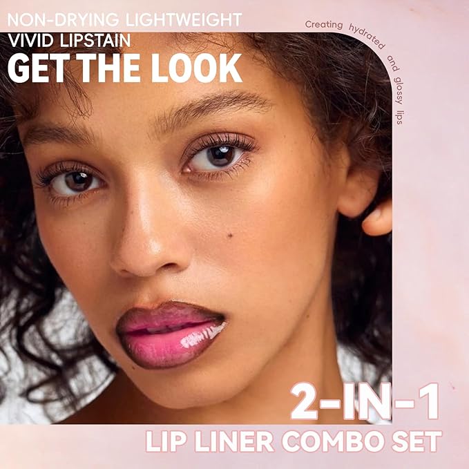Lip Liner Gloss Lip Combo Set, 2 in 1 Lip Duo Dark Brown Lip Liner Lipstick Glossy Nourishing Pink Gloss Lip Kit, Smooth Quick Fuller Plumping Moisturizing Lip Makeup for Women03#Dusty Mauve
