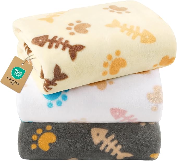 Luciphia 3 Pack Cute Cat Blankets Cozy Small Throw for Pet Puppy,30"x20" | 280GSM Fuzzy Kitten Pet Blankets Washable for Crate Bed Couch Car Indoor - Puppy Essentials Dog Gift