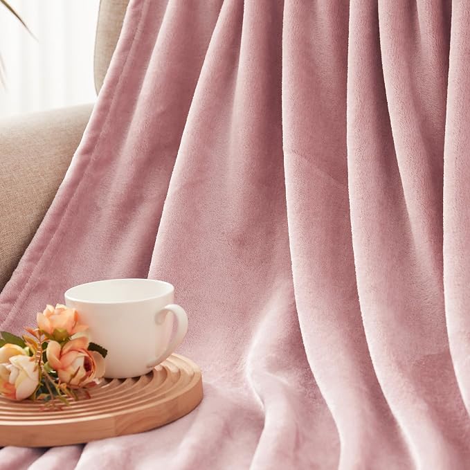 Exclusivo Mezcla Soft Fleece Blanket Twin Size for Bed, Dusty Pink | 90x66 Inches, Double-Sided Brushed Flannel, Lightweight Plush Cozy Blanket for Home Decor, All Season, Machine Washable