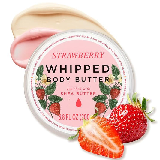 Princess Belle Strawberry Whipped Shea Body Butter, Body Moisturizer for Dry Skin, Body Butter for Women Smell Good, Leaves Skin Feeling Moisturized and Soft-200ml(6.8 floz)