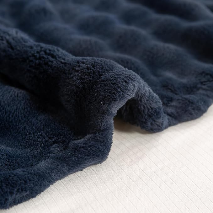 YUSOKI Luxury 3D Bubble Light Weighted Throw Blanket 2.8lb,All Ages,Home Decoration, (Navy,60 * 80inches)
