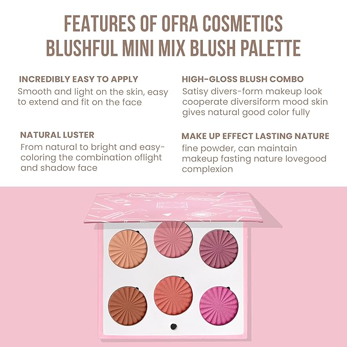 OFRA Mini Mix Face Palette Blushful - Blush Palette for Cheeks - 6 Pigmented Pressed Powder Shades - Travel-Friendly and Cruelty-Free Face Makeup Palette - Refillable Pans