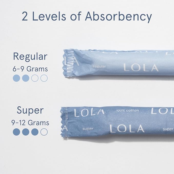 LOLA 100% Organic Cotton Tampons with Cardboard Applicator, 36 Count (2 Packs of 18) - Tampons Super, Period Feminine Hygiene Products, HSA FSA Approved Products Feminine Care