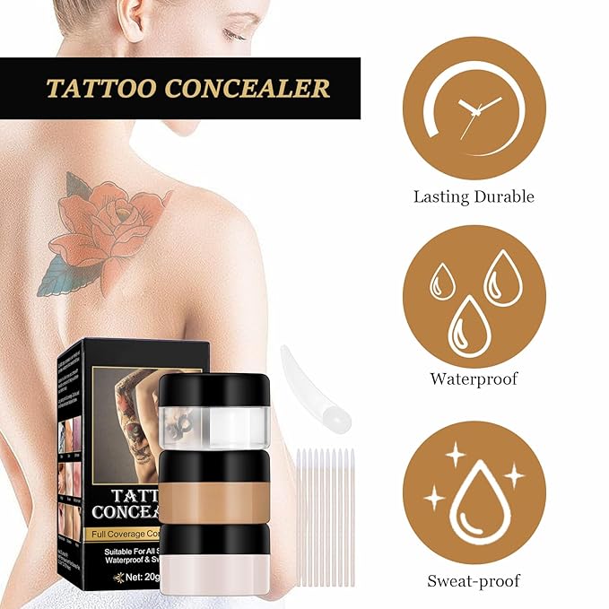 Tattoo Cover Up, Invisible Waterproof Concealer,Long Lasting Professional Skin Makeup Concealer Kit for Body Leg Tattoo,Gift for Men and Women,2 Colors