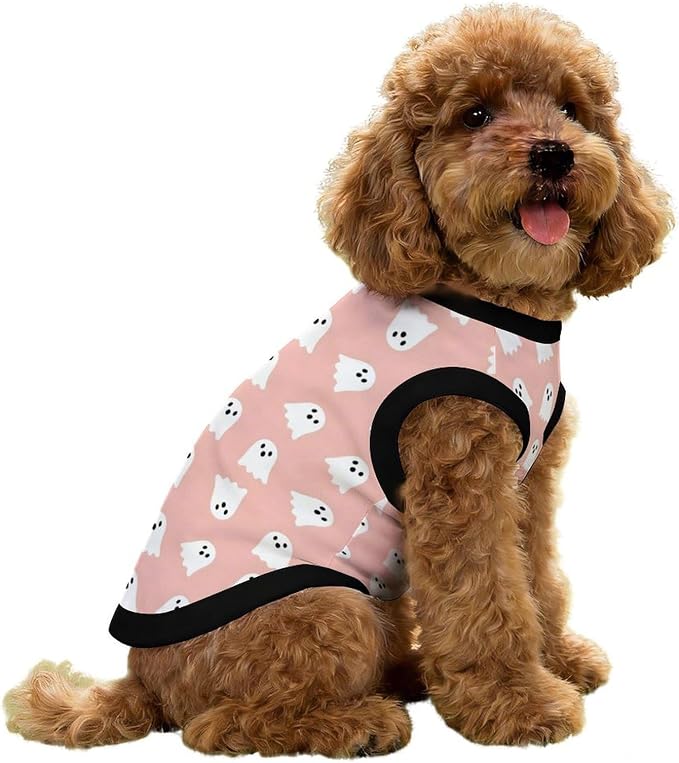 Halloween Pet Vest Pink Spooky Pet Shirts Medium | cute boo Dog Shirt Vest cute pet Sleeveless Vests Ice Silk Dog T-Shirts holiday Dog Clothes Halloween Canine Wear