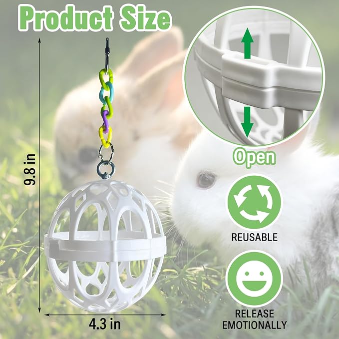 Tfwadmx Rabbit Hay Feeder Grass Play Hay Ball Chew Toy Plastic Food and Grass Frame Bowls Small Animals Hay Manger Dispenser with Chain for Hamsters Gerbils Chinchillas Guinea Pigs