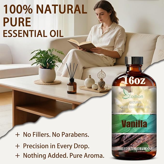 Vanilla Essential Oil - Vanilla Oil for Diffuser, 16 Fl Oz(480ml) | Candle Making, Soap Making, aroma, Strong Scent, Pure, Natural, Home Fragrance, Massage, Large Bottle