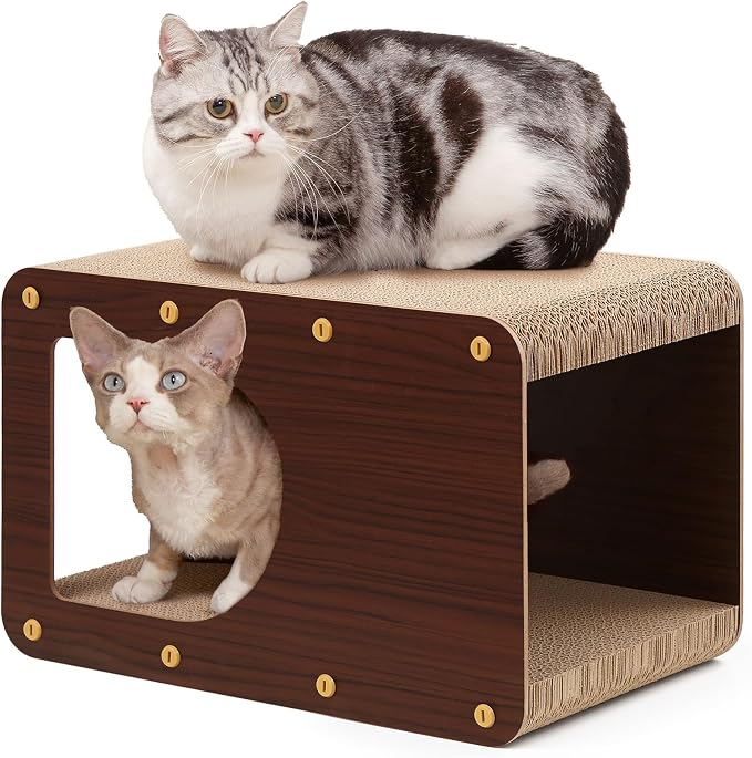 EHEYCIGA Cardboard Cat Scratcher House, 17-Inch Cat Scratch pad, Dark Brown | Cat Scratching Board for Indoor Kitten Cats, High-density Corrugated Paper, Multi-function, Anti-scratch, Easy Install