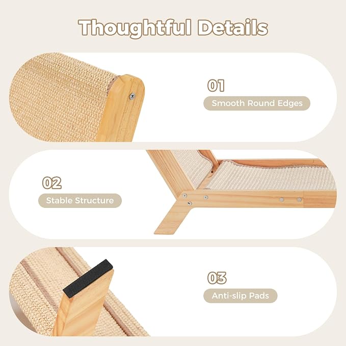 Avont Sisal Cat Scratcher Bed for Indoor Cats, Solid Wood Scratching Lounge | No-Mess Cat Chair Couch Horizontal Scratcher - Extra Large
