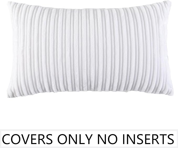 UGASA Velvet Pillow Covers Striped, Decorative Throw Cushion Case with Hidden Zipper for Home Couch/Bedroom/Car, Soft Cozy Solid Oblong, 1 Piece (12"x20", Pure White)