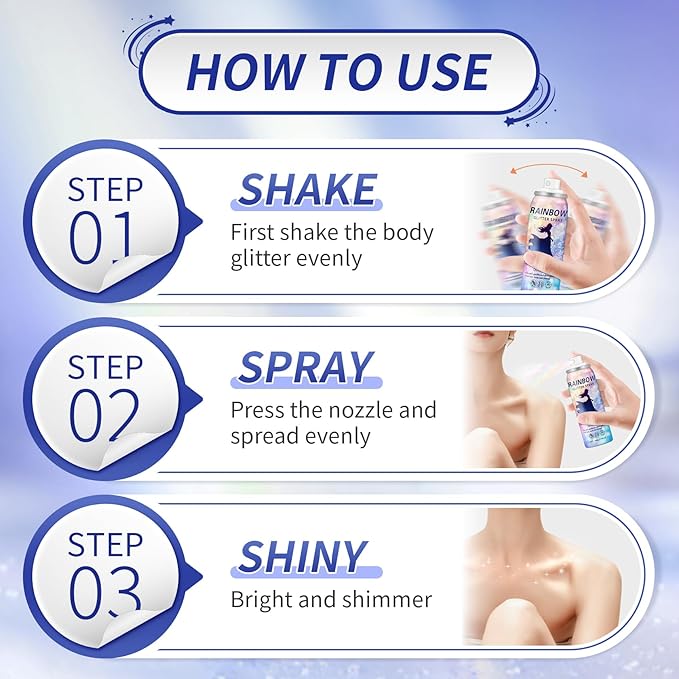 AWCCXMYM Body Glitter Spray Temporary Sparkle Glitter Spray for Hair and Body Long-Lasting and Quick-Drying Shiny Hairspray for Christmas Festival Concert Party Rave Accessories 2.11 Fl Oz