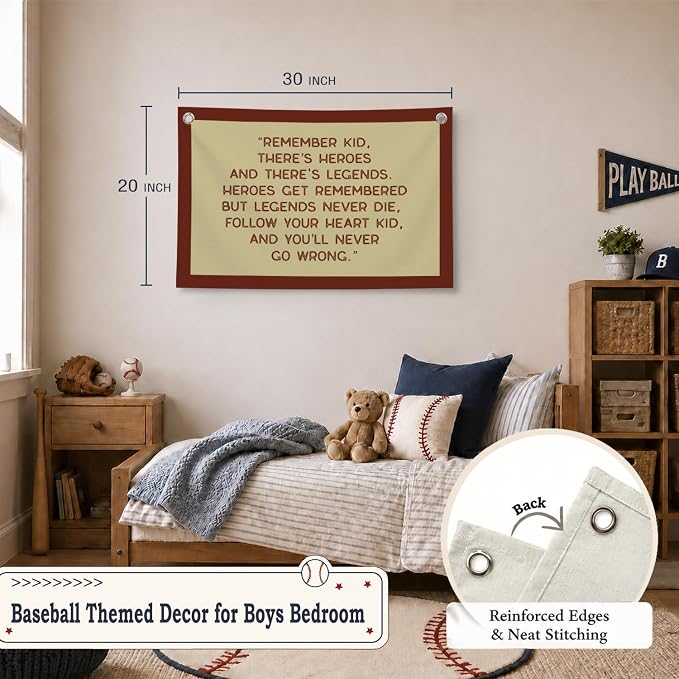 Vintage Baseball Wall Decor for Boys Room, Inspirational Sports Quote Canvas Banner, Retro Baseball Nursery Wall Art for Bedroom Playroom,Baby Shower Gifts,30x20 Inch(Yellow and Red)
