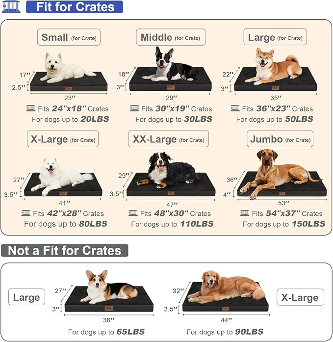 Outdoor Waterproof Orthopedic Dog Bed for Large Dogs | Egg Crate Foam for Joint Support, TPU Waterproof Layer, Machine Washable 1680D Oxford Cover, 36 x 27 Inch, Up to 65 lbs