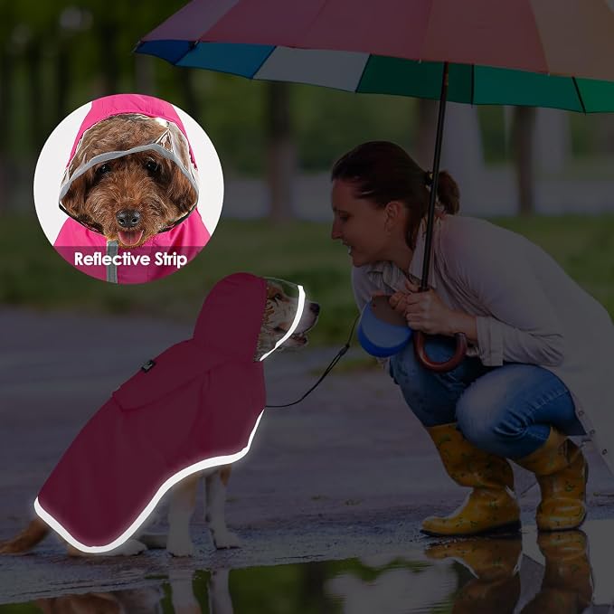 Lukovee Dog Raincoat, Waterproof Rain Jacket, Clear Hood & Reflective Rim | Easy On Off Adjustable Straps, Leash Hole, Soft Mesh Lining, Storage Pocket, Poncho for Small Medium Large Dogs (FU,XS)