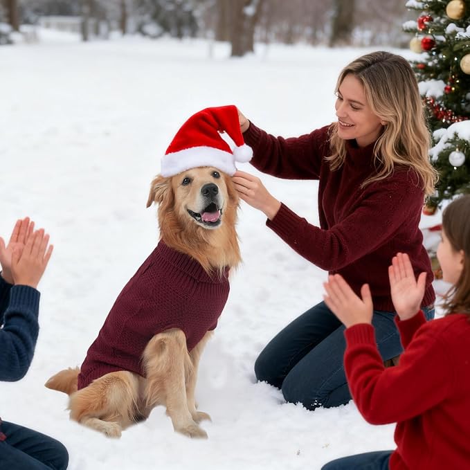 Mihachi Turtleneck Dog Sweater - Winter Coat Apparel Classic Cable Knit Clothes with Leash Hole for Cold Weather, Ideal Gift for Pet in New Year Wine Red X-Large