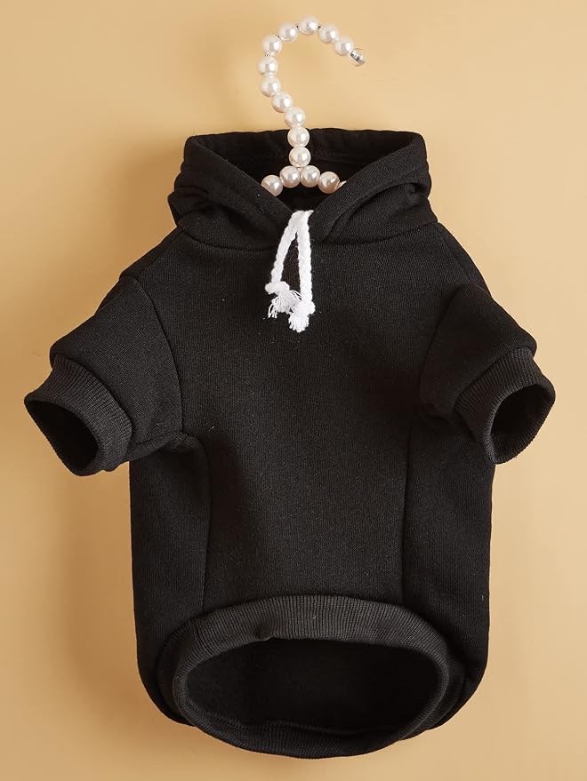 Basic Dog Hoodie Sweatshirt Puppy Sweater Warm Cat Costumes Pet Clothes for Chihuahua Puppy Kitten Small Medium Dogs Black Small