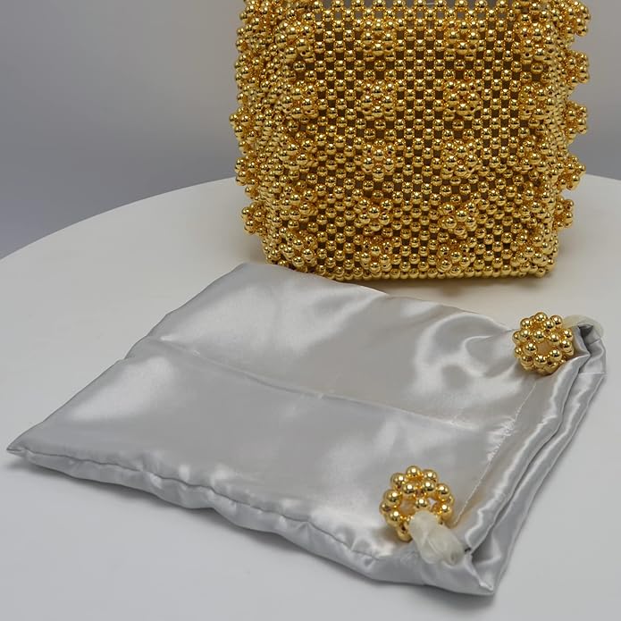 Miuco Womens Beaded Handbags Handmade Weave Crystal Pearl Tote Bags