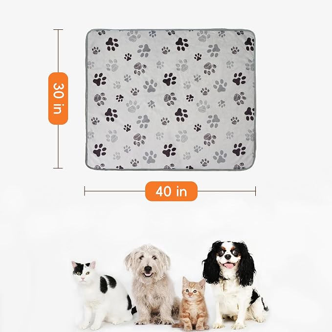 Waterproof Pet Blanket for Small Dogs and Cats 30"x40" | Washable Dog Blanket , Soft Fluffy Sofa Car Bed Protector, Reversible Sherpa Puppy Blanket (Light Grey-Paws)