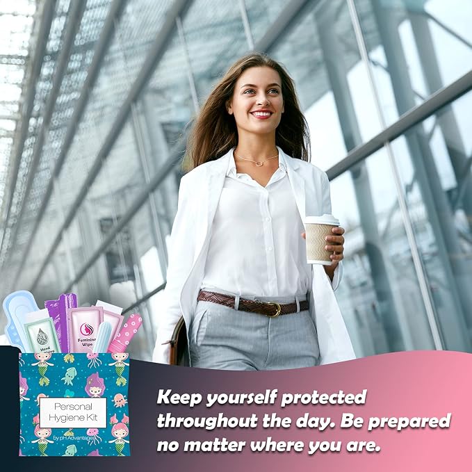 Menstrual Kit All-in-One | Convenience on The Go | Single Period Kit Pack for Travelling, Tweens & Teenagers | Individually Wrapped Feminine Hygiene Products (Under the Sea)