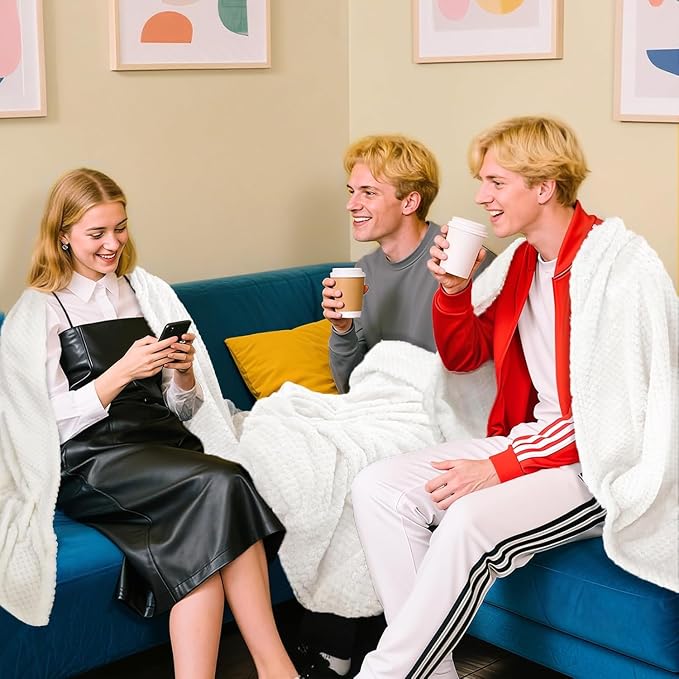 12 Pack Fleece Throw Blankets 50x60 Inches - 270 GSM Ultra Soft Plush Flannel for Bed Couch Sofa, Lightweight Warm 3D Waffle Texture, No Shedding No Pilling All Season Throw (White)