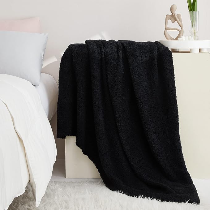 Knit Throw Blanket for Couch Black-Super Soft Lightweight Plush Fuzzy Fluffy Cozy Blankets and Throws for Sofa Bed, 50x60 inches