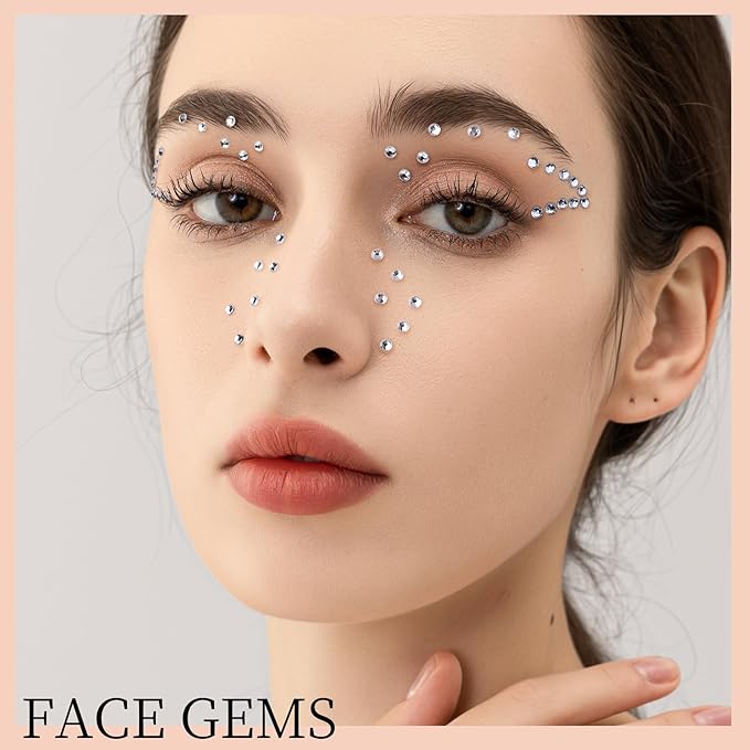 Teenitor Self Adhesive Face Gems For Women, Face Jewels and Pearls for Makeup, Face Rhinestone Hair Gem Stickers for Face, Eye, Hair, Body, Nail