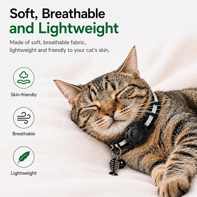Cat GPS Tracker Collar, Pet Tracker for Cats (iOS Only), Waterproof Smart Tag Compatible with Apple Find My, No Monthly Fee, Tracking Collar for Small Large Cats (Tracker for cat)