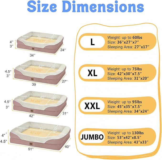 Waterproof Orthopedic XL Dog Bed for Large and Extra Large Dogs | Egg Crate Foam, 4-Sided Bolster Support, Waterproof Liner, Non-Slip Bottom, Machine Washable Cover, 42 x 30 Inch