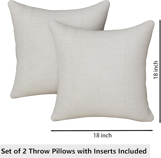 Grzyhem 2 Pack Throw Pillows with Inserts Included 18×18 Linen Decorative Pillow Covers with Inserts for Sofa Living Room Home Office Car Home Decor (Beige)