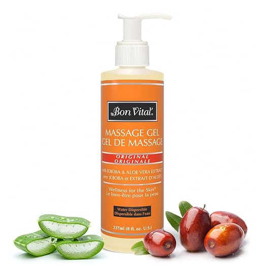 Bon Vital' Original Massage Gel for a Versatile Massage Foundation to Relax Sore Muscles and Repair Dry Skin, For Massage Therapists Who Want Superior Glide & Gentle Friction for Clients, 8 Oz Bottle