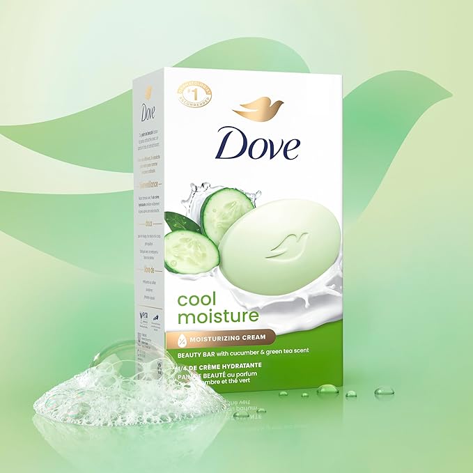 Dove Beauty Bar Soap Cool Moisture Cucumber & Green Tea Scent,for Refreshed Skin,Leaves Skin Refreshed 3.75 oz,(Pack of 16)