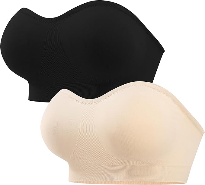 ANGOOL Strapless Bras for Women Wirefree Non-Slip Tube Top Invisible Bralette Seamless Padded Bandeau Bra