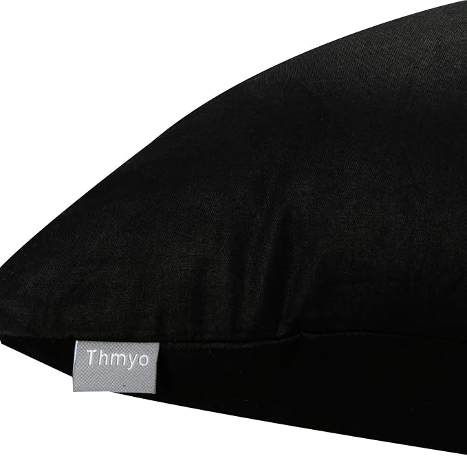 Thmyo 4-Pack 100% Cotton Lumbar Comfortable Solid Decorative Throw Pillow Case Rectangle Cushion Cover Sublimation Blank Pillow Covers Christmas DIY Throw Pillowcases for Sofa(12x20inch/30x50cm,Black)