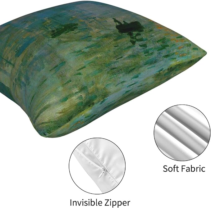 Claude Monet Painting Throw Pillow Covers 18x18 inches Set of 4 Sunrise The Impression Art Painting Pillow Cases Square Decorative Cushion Covers for Sofa Couch Car