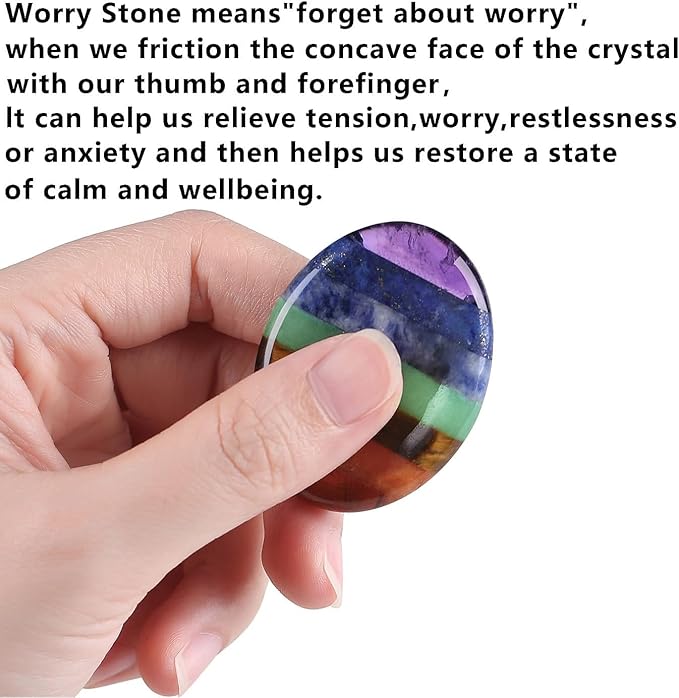 QINJIEJIE Thumb Worry Stone for Anxiety 7 Chakra Crystals Healing Stones Meditation Accessories Oval Palm Chakra Worry Stones Anxiety Depression Relief Items for Adults