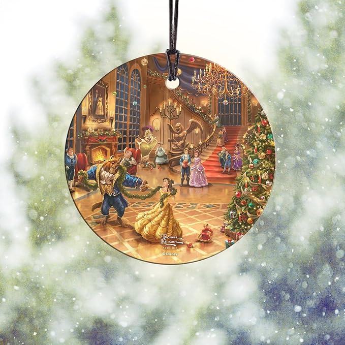 Disney – Beauty and The Beast – Christmas Celebration – 3.5” Starfire Prints Hanging Glass Print Accessory – Officially Licensed Collectible | Complimentary Velveteen Gift Bag SPCIR1302