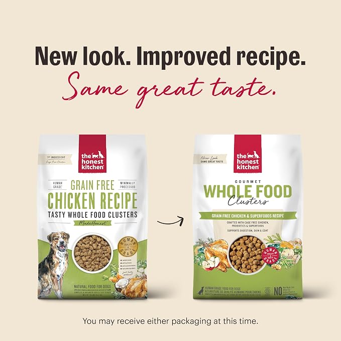 The Honest Kitchen Grain Free Chicken & Superfoods Whole Food Clusters, Human Grade Dry Dog Food, Vet-Crafted Nutritional Support for Skin, Coat, Digestion & Overall Wellness, 20 lb Bag