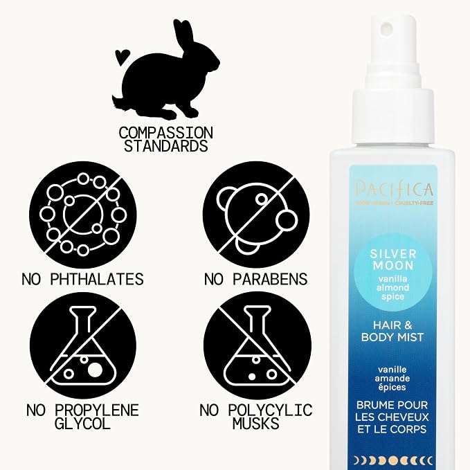 Pacifica Hair Perfume & Body Fragrance Spray Mist - Silver Moon with Vanilla, Almond & Spice – Alcohol-Free, Vegan & Cruelty-Free, 6.5 oz