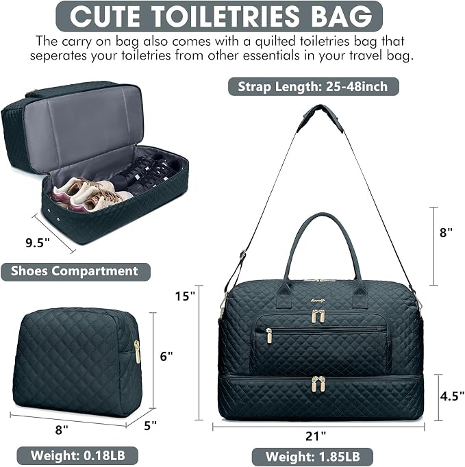 Travel Duffle Bag Weekender for Women - 38L Carry-On Overnight Bag Personal Item Bag with Shoe Compartment & Wet Pocket Weekend Tote Bags with Toiletry Bag Hospital Bags for Labor and Delivery