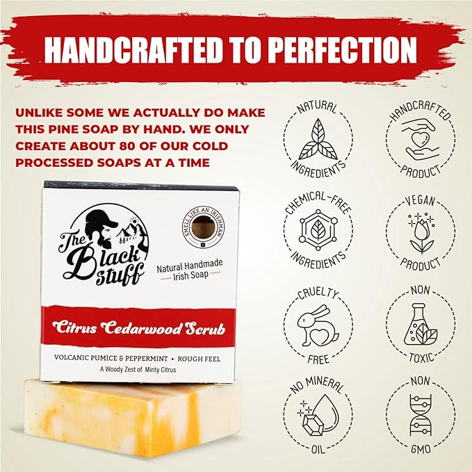 The Black Stuff All Natural Bar Soap for Men Handmade Cold Process Soaps with Organic Ingredients and Essential Oils - Mens Soap for Daily Use, Citrus Cedarwood Scrub Body Soap