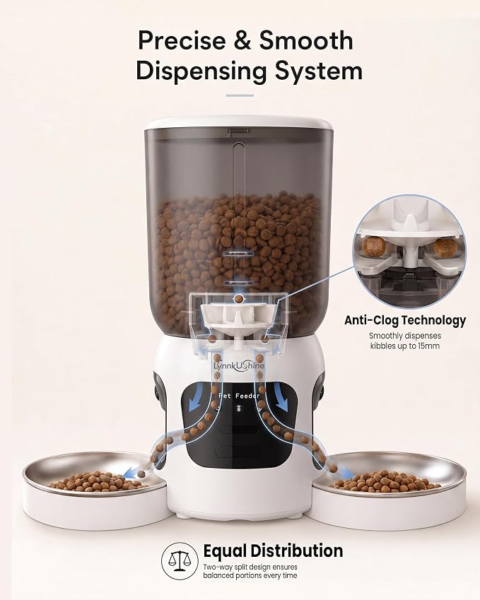 Automatic Cat Feeder with Dual Camera, 2MP with Night Vision | 2.4/5G WiFi Pet Food Dispenser, 5.2L/22 Cups, Scheduled Meals, 2-Way Audio, Dual Stainless Steel Bowl for Cat & Dog