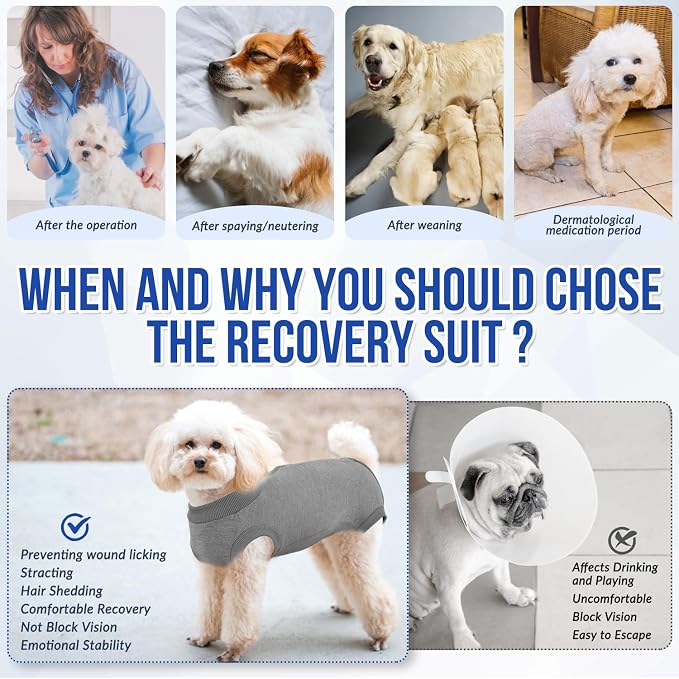 Lukovee Recovery Suit for Dogs, Onesie Spay Neuter Surgery Suit Female Male | Soft Cotton, Easy On Off, Abdominal Wounds Prevent Licking, Prevent Licking Wounds, Cone E-Collar Alternative (Grey, XL)