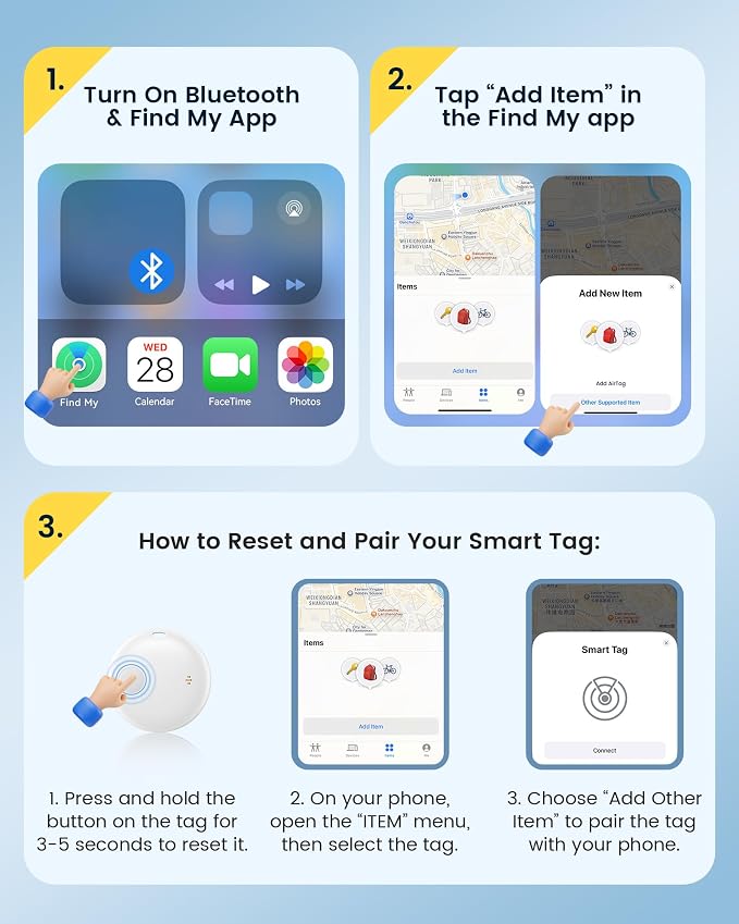 Air Tracker Tags-4 Pack, Smart Bluetooth Tracker Works with Apple Find My (iOS Only), Item Finder Key Finder with Replaceable Battery, Tracker Tag Locator for Keys, Luggage, FireWire Port Card (White)