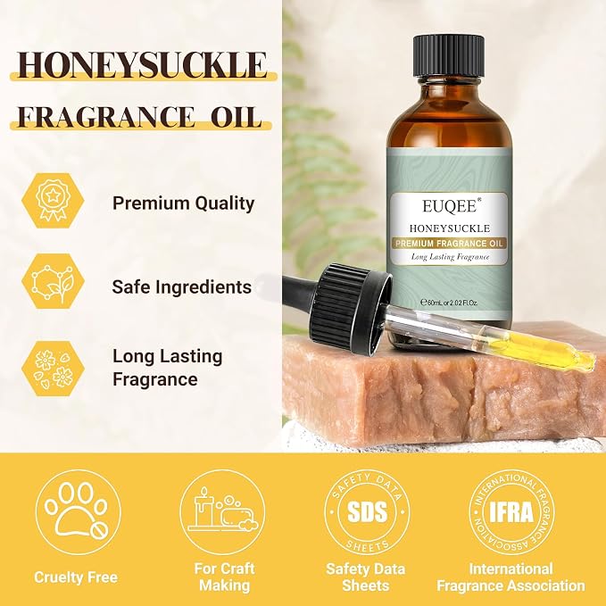 EUQEE 60ML Honeysuckle Fragrance Oil for Diffuser (2.02 Fl oz) | Essential Oil with Glass Dropper for Candle Making, DIY Bath Bombs, Aromatherapy