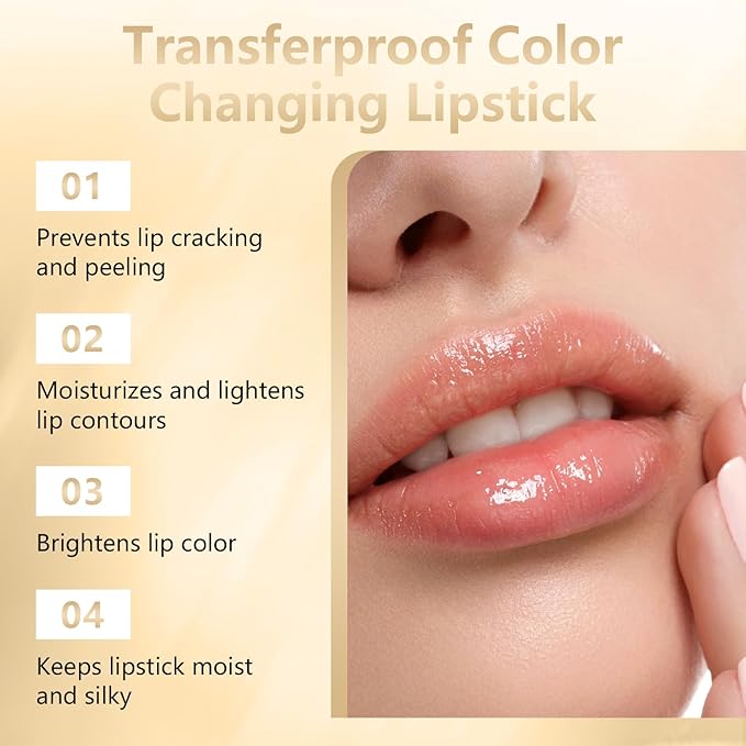 2 PCS Transferproof Color Changing Lipstick, Gold Crystal Color Changing Lipstick,color changing lipstick,Moisturizer Long Lasting Lip Balm,Clear Lip stick That Changes Color