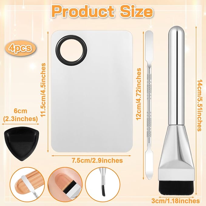 4 PCS Makeup Mixing Palette, Foundation Makeup Mixing Tray, Metal Make up Spatula Palettes Tool, Professional Cosmetic Artist Accessories Set for Women Girl Eye Shadow Eyelash Nail Art