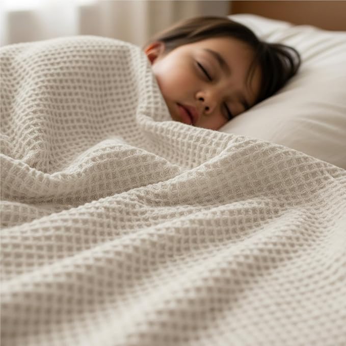 Utopia Bedding Cotton Blend Khaki Waffle Blanket Queen - 90x90 Inches | Lightweight, Skin Friendly, Breathable, All Season, Luxury, Bed, Couch, Sofa