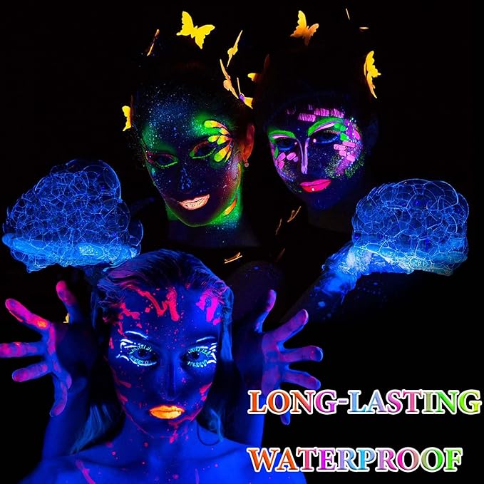 6 PCS Glow in The Dark Face Body Paint Crayons Kit,Professional Neon Face Paint Sticks Long Lasting Waterproof Glow in The Dark Party Supplies for Masquerades Halloween Party Makeup