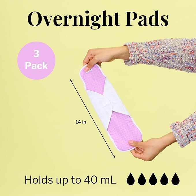 Pixie Cotton Cloth Pads for Feminine Care - 100% Organic Reusable Pads - Ranked 1 for Softest Menstrual Sanitary Napkins - Machine Washable & Includes Free Wet Bag - Menstrual Liner (Overnight)