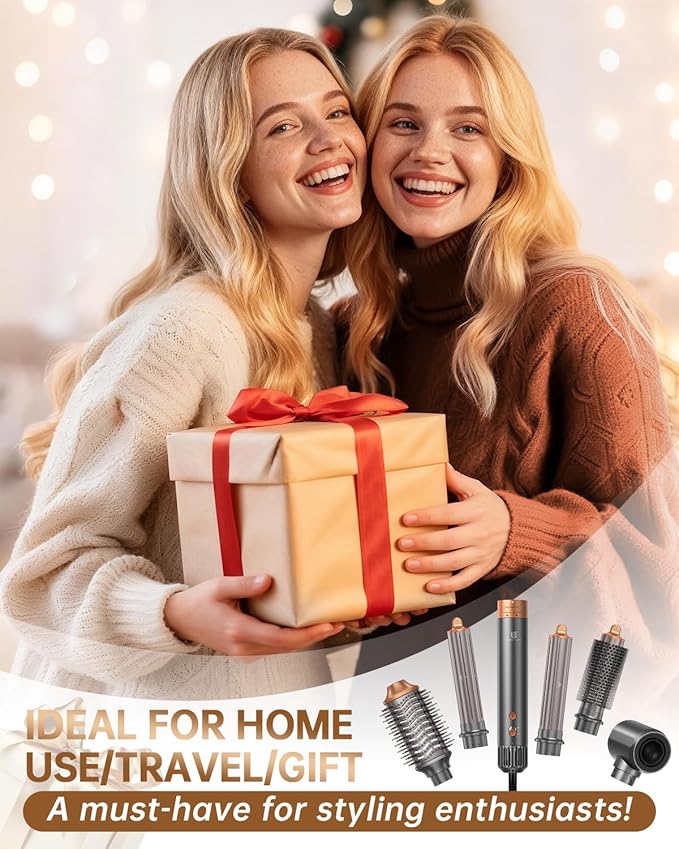 Hot Air Brush Hair Styler, 6 in 1 Hair Dryer Brush Auto Wrap Curlers Frizz-Free Styling Tool for All Hair Types Fast Drying, Curling, Smoothing, Volumizing & Straightening with Negative Ion